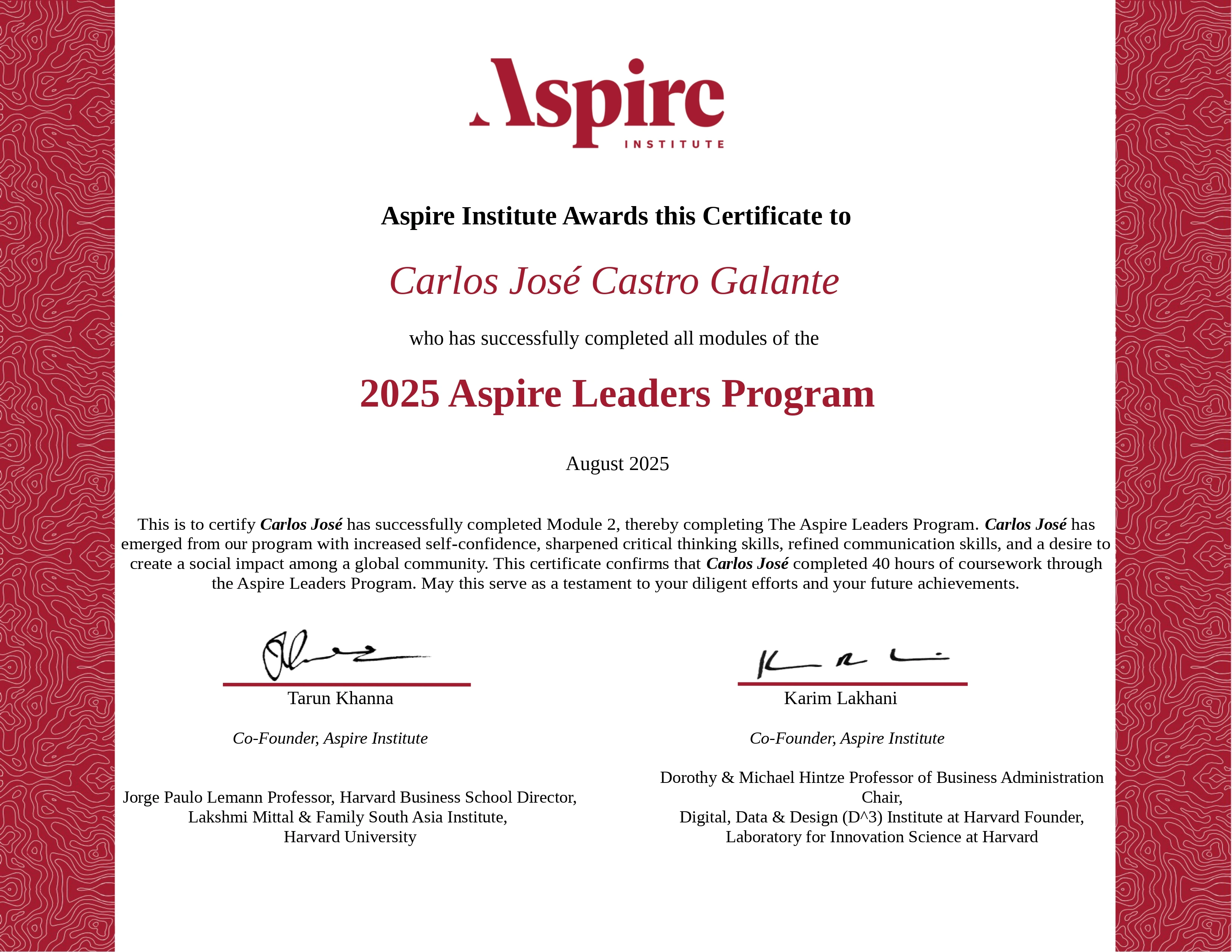 2025 Aspire Leaders Program Certificate